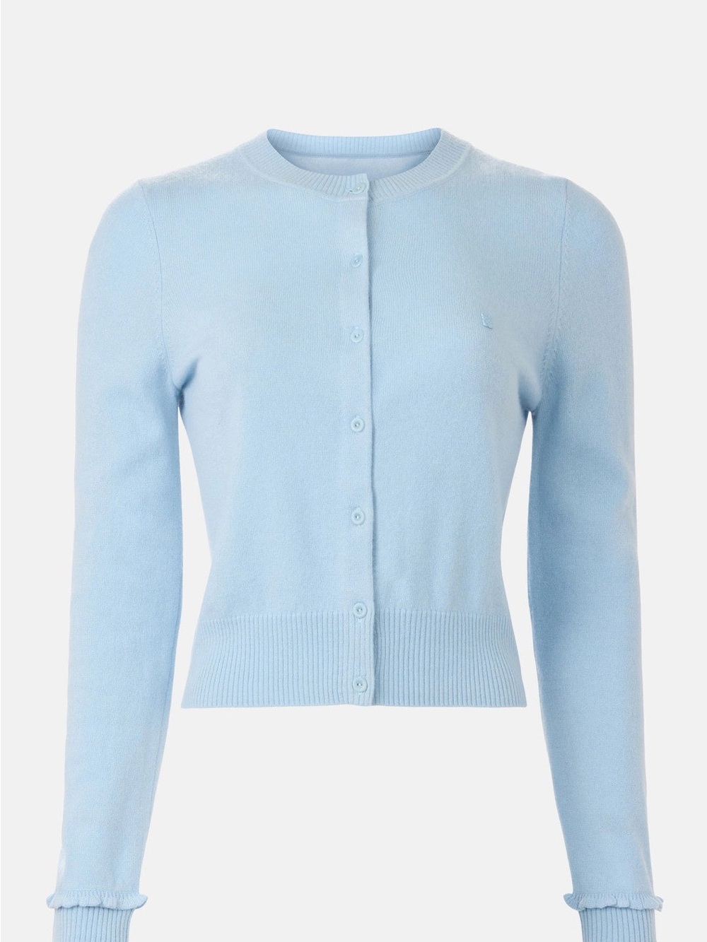 Light Blue Women's Button-Front Crewneck Cardigan Sweater
